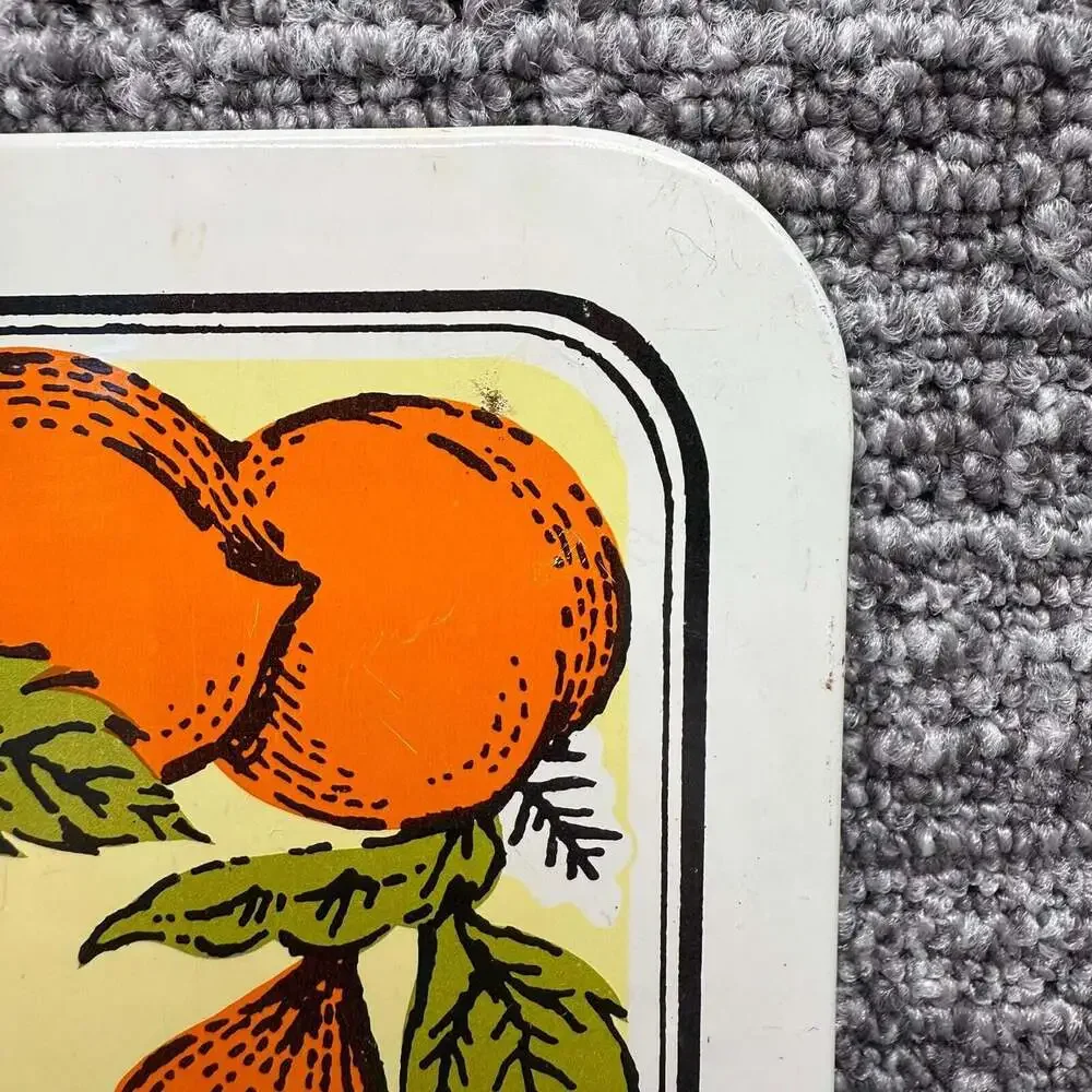 Cheinco Trivet RETRO Thin Metal Insulted Oranges Leaves Flowers Fruit 1970's